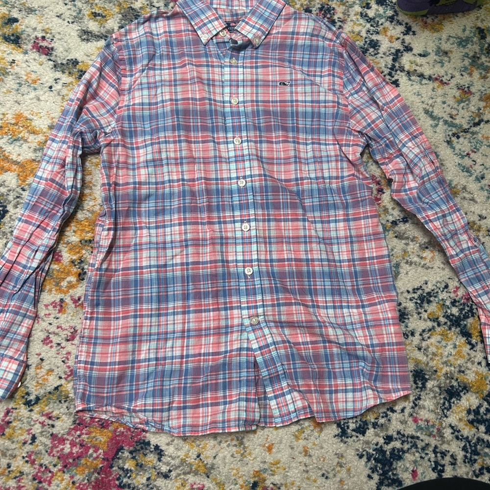Vineyard Vines Pink and Blue Plaid Shirt
